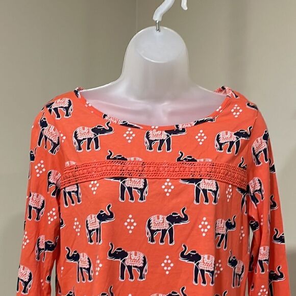 NWOT Crown & Ivy Orange Navy Elephant Blouse.  Size M medium 8/10 - Picture 2 of 7